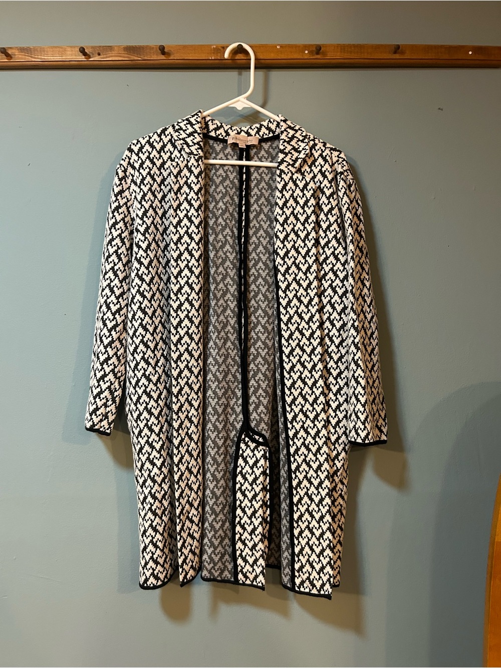 Philosophy Black and White Geometric Knit Cardigan